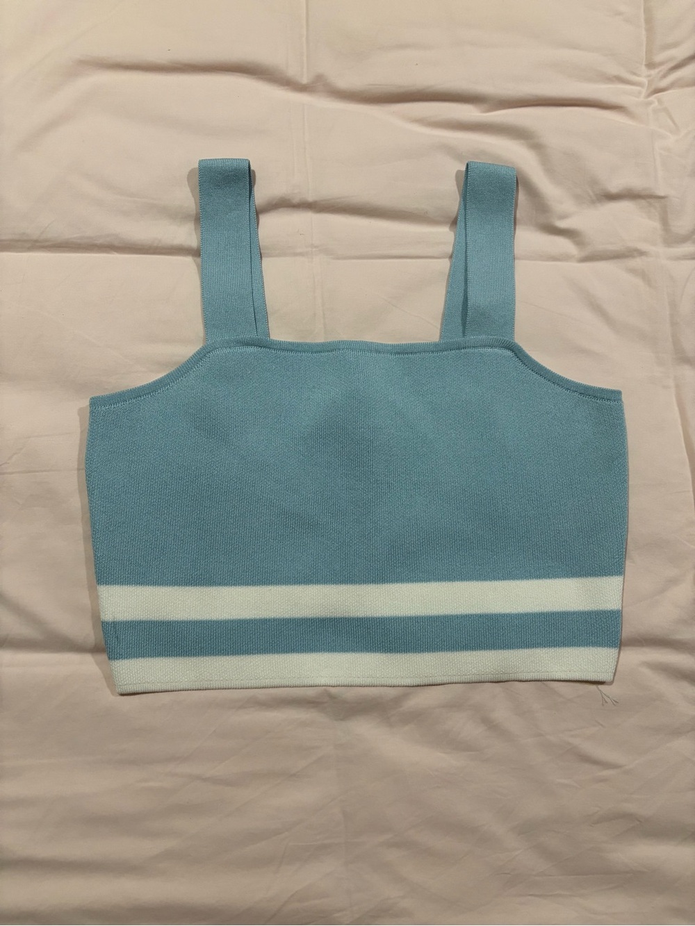 Blue Knit Stripe Crop Tank Top - Women